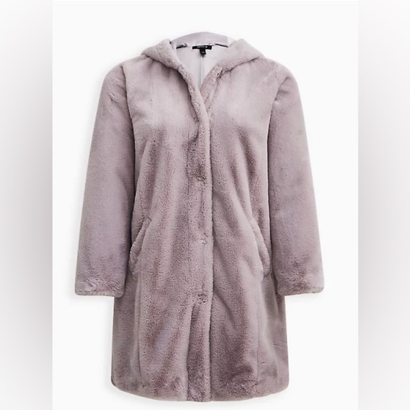 🆕 Grey Faux Fur Hooded Jacket Coat 1 1X 14 16 NWT Torrid New! - Picture 4 of 5